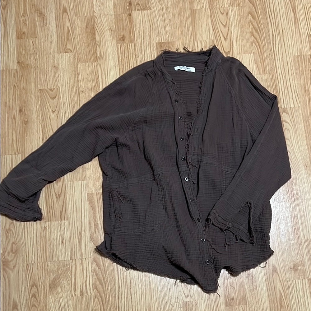Free People Brown Button-Up Blouse